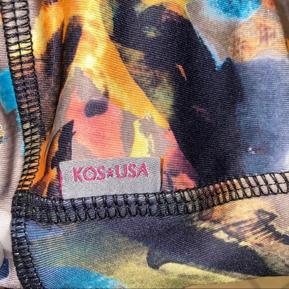 KOS USA full length coral colored Printed athleisure leggings tights mesh back - Picture 6 of 6